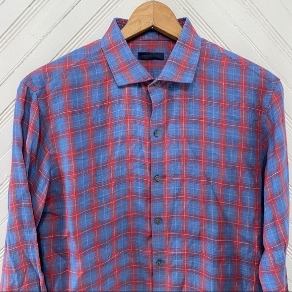 Zachary Prell Plaid Linen Button Down Shirt - Picture 2 of 12